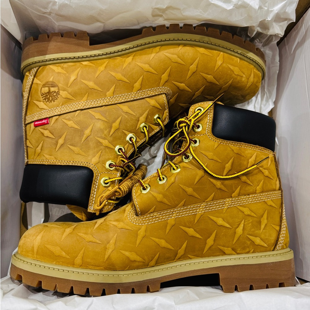 Supreme & Timberland Yellow Embossed Boots